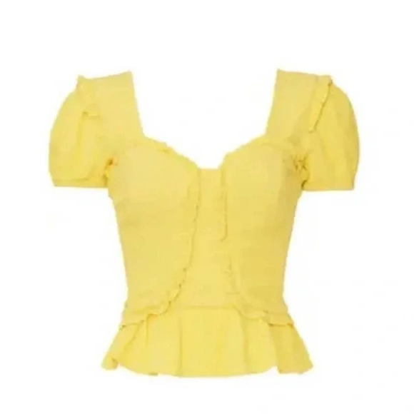 Line and Dot Elena Blouse Yellow Ruffle Smocked Back - Picture 10 of 11